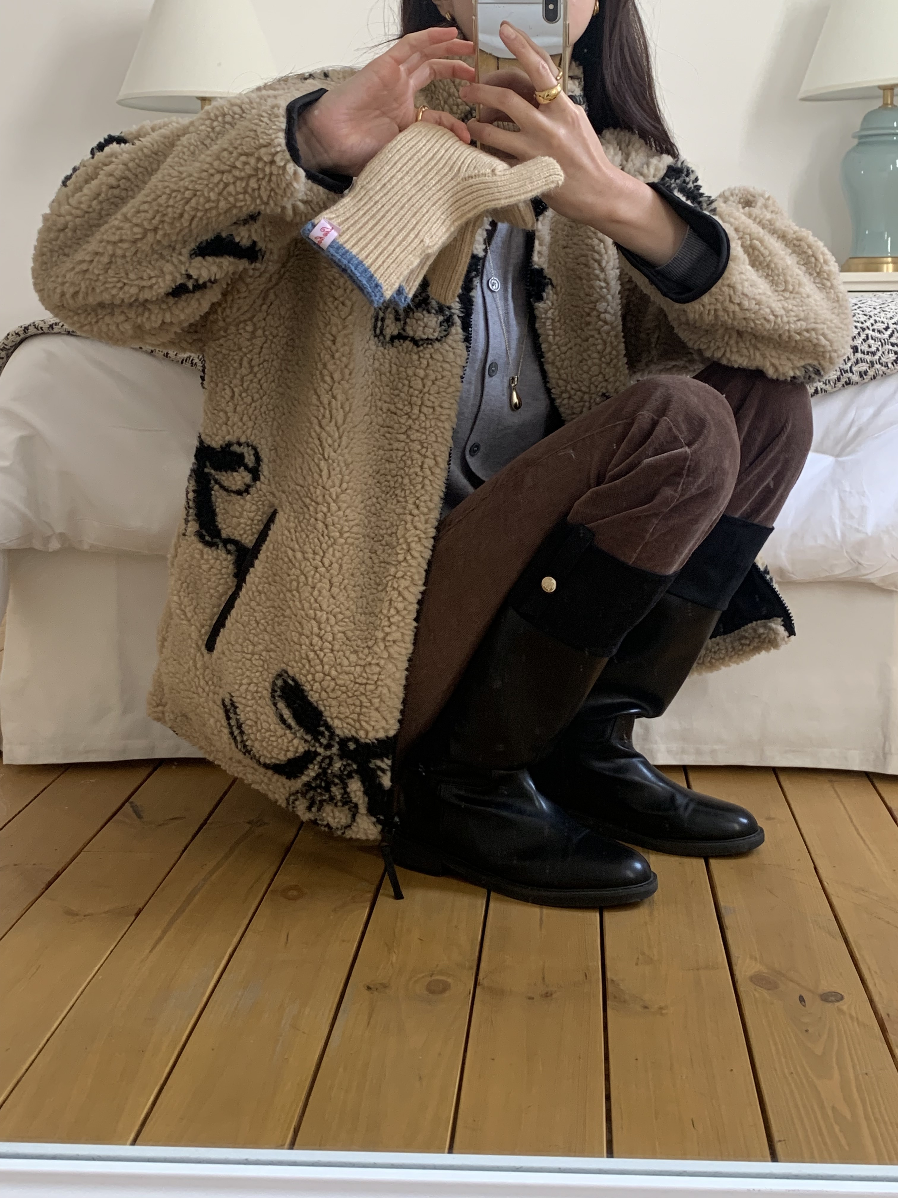 리본 덤블 후리스 집업 뽀글이 플리스 자켓 투웨이 점퍼 (베이지) 양털 하이넥 하프 가디건