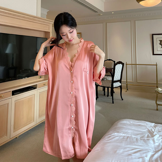 [N배송]크라시앙 여리여리 오버핏 실키 슬립웨어 빅사이즈 실크 원피스 잠옷 파자마 단품 - 상세 이미지 5