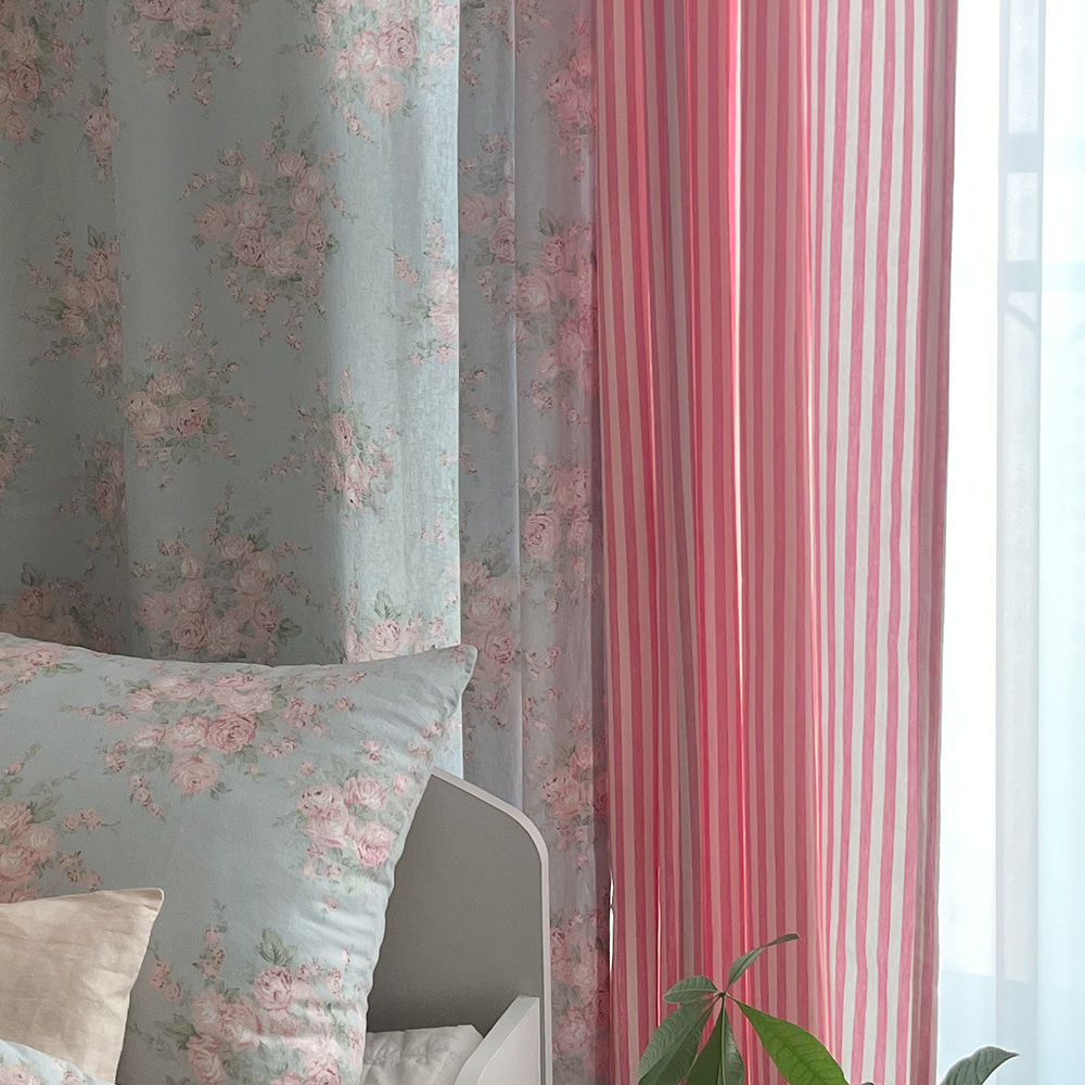 바이아미 멜란 스트라이프 커튼 꽃핑크 아이방 줄무늬 맞춤
