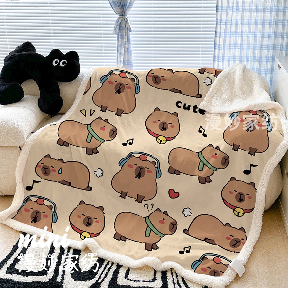 카피바라 담요 귀여운 무릎담요 낮잠 집순이 이불 부드러운 동물 덮개 블랭킷 망토 - 상품 이미지