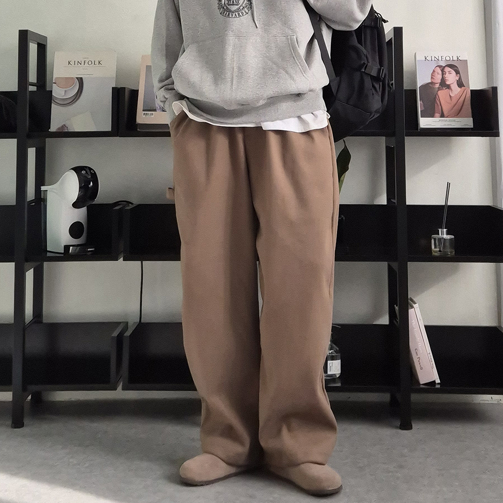 남자 기모바지 밴딩 모직 와이드 팬츠 남자겨울바지 - 상세 이미지 3