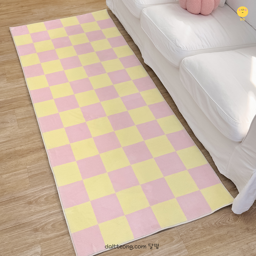 달떵 귀여운 핑크 체커보드 극세사 주방매트 침실 롱 발매트 긴러그 화장실 120x40