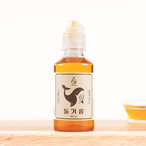 해외여행 캠핑에 편리한 마개 사용으로 흐르지 않는 저온 압착 생들기름 180ml, 1개