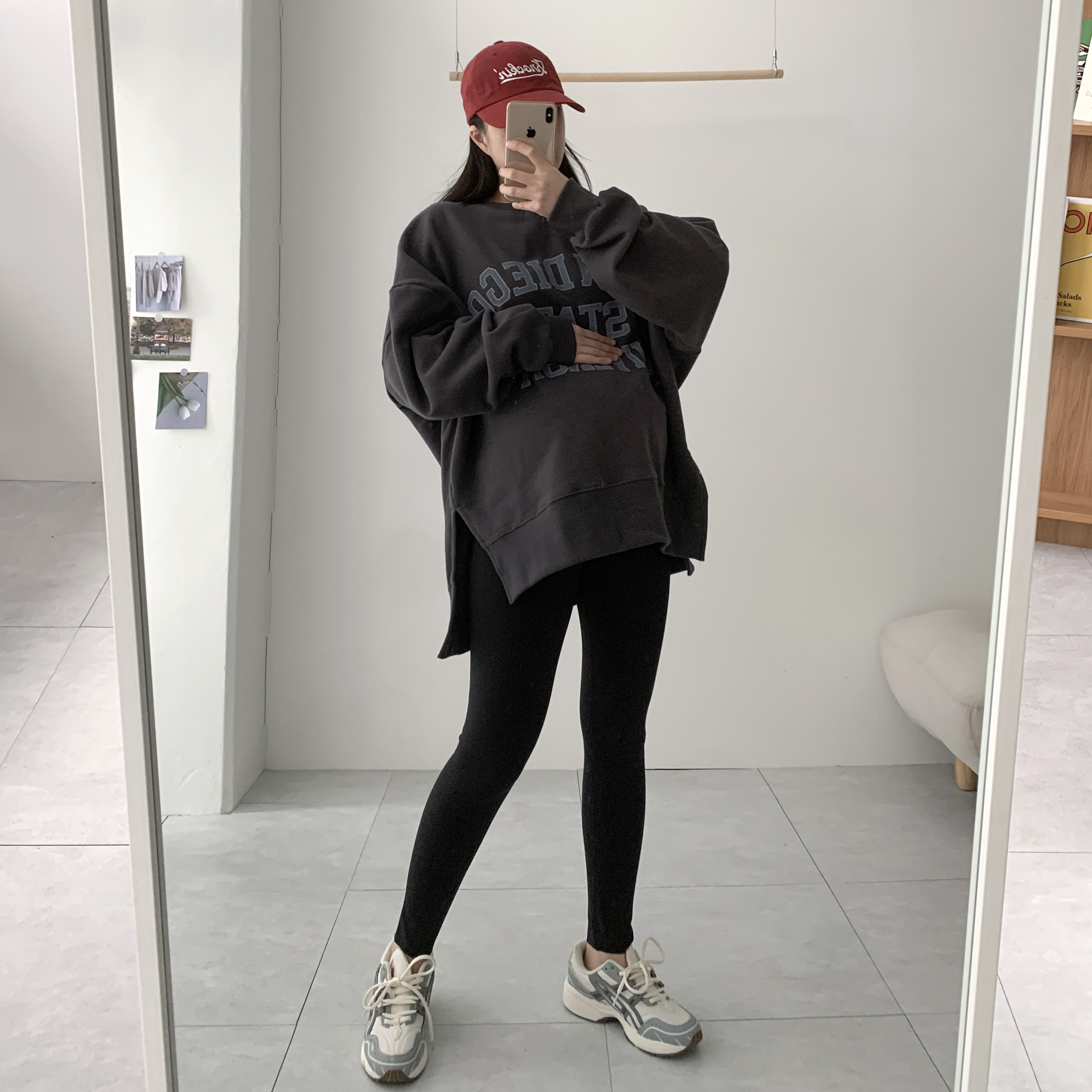 샌디 핑크맨투맨 양기모맨투맨 트임 레깅스롱티 - 상세 이미지 5