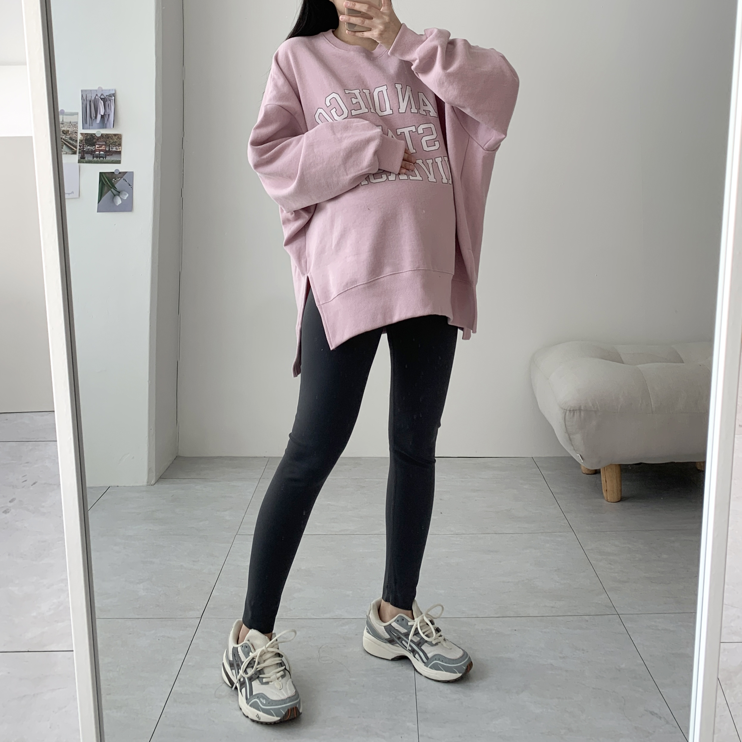 샌디 핑크맨투맨 양기모맨투맨 트임 레깅스롱티 - 상세 이미지 5