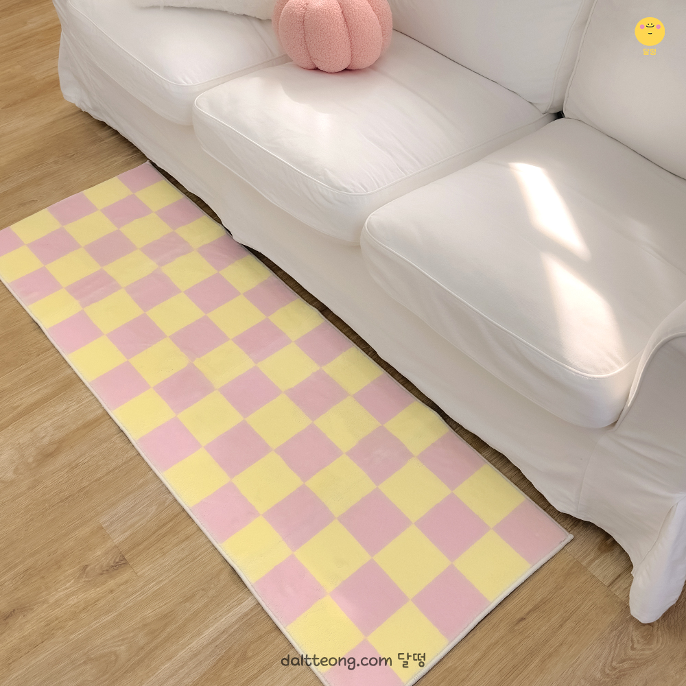 달떵 귀여운 핑크 체커보드 극세사 주방매트 침실 롱 발매트 긴러그 화장실 120x40