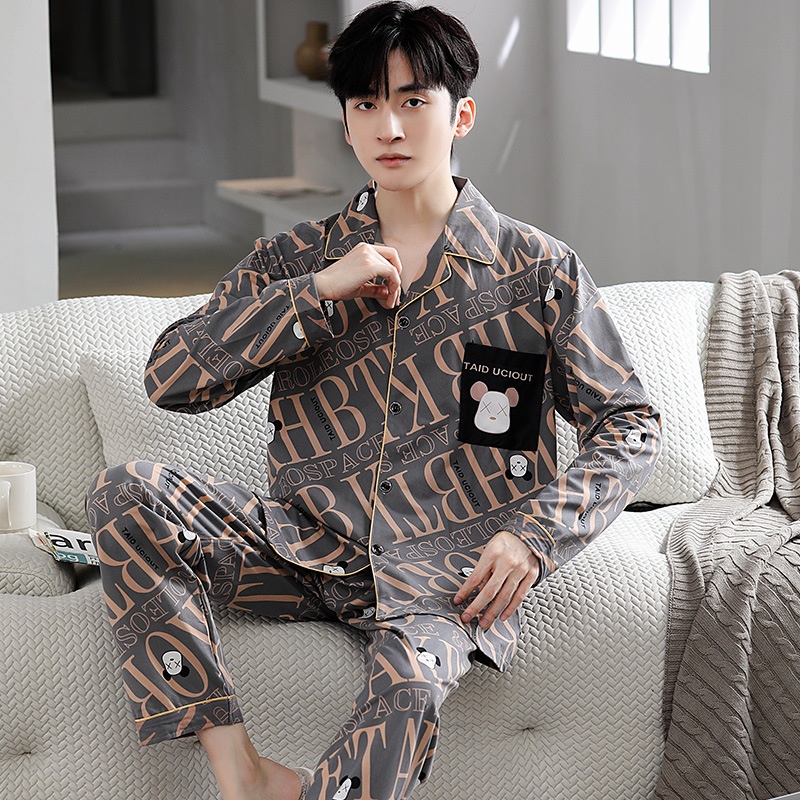 레이온 편안한 남성 사계절 잠옷 캐주얼 Homewear 상하의 세트 - 상세 이미지 2