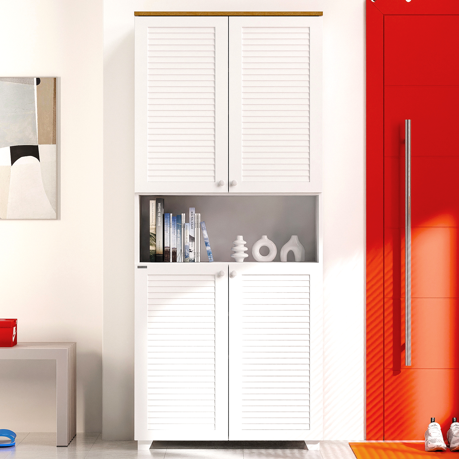 화이트 수납장 800 복도 수납장 4단 베란다장 미니 화장실 앞 수납장