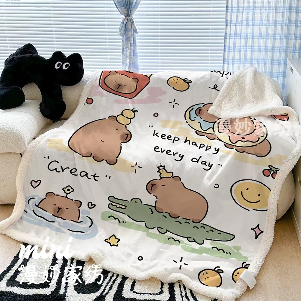 카피바라 담요 귀여운 무릎담요 낮잠 집순이 이불 부드러운 동물 덮개 블랭킷 망토 - 상세 이미지 3