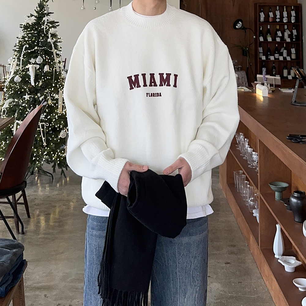 남자 니트 두꺼운 마이애미 나염 울 니트 남자스웨터