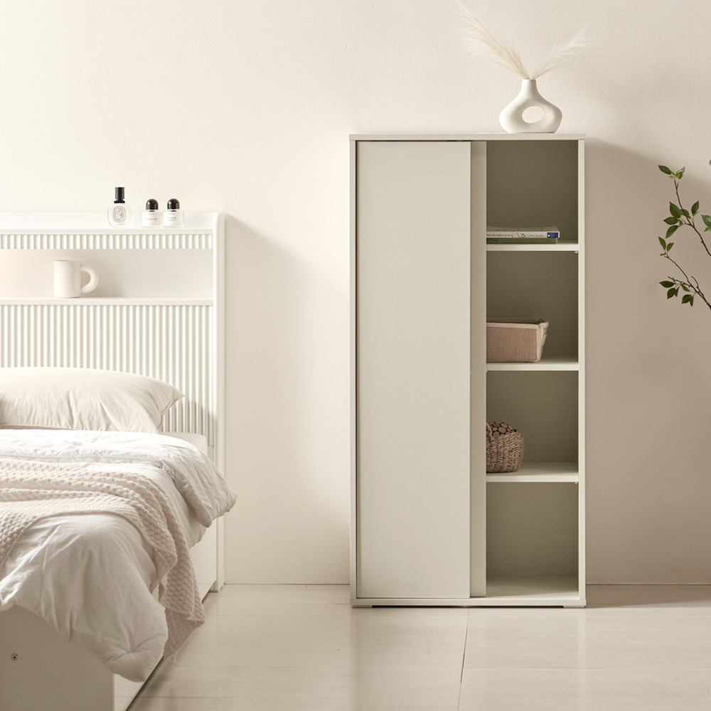 틈새 슬라이딩 선반 수납장 얇은 드레스룸 팬트리 베란다 슬라이드수납장 600x400x1200mm, 4단, 화이트