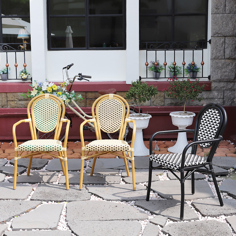 루시아 암체어 야외용 라탄 체어 알루미늄 카페 레스토랑 식당 의자