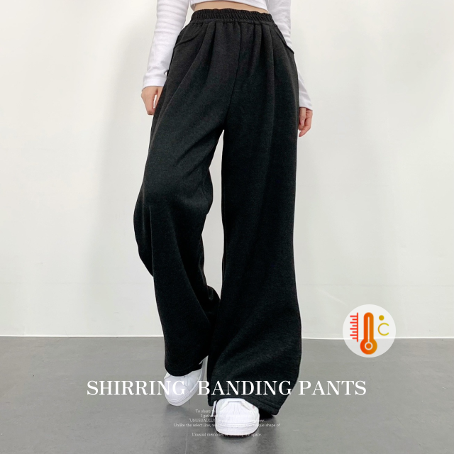 따뜻한 융기모 핀턱 셔링 하이웨스트 와이드 밴딩 팬츠 - 상세 이미지 2