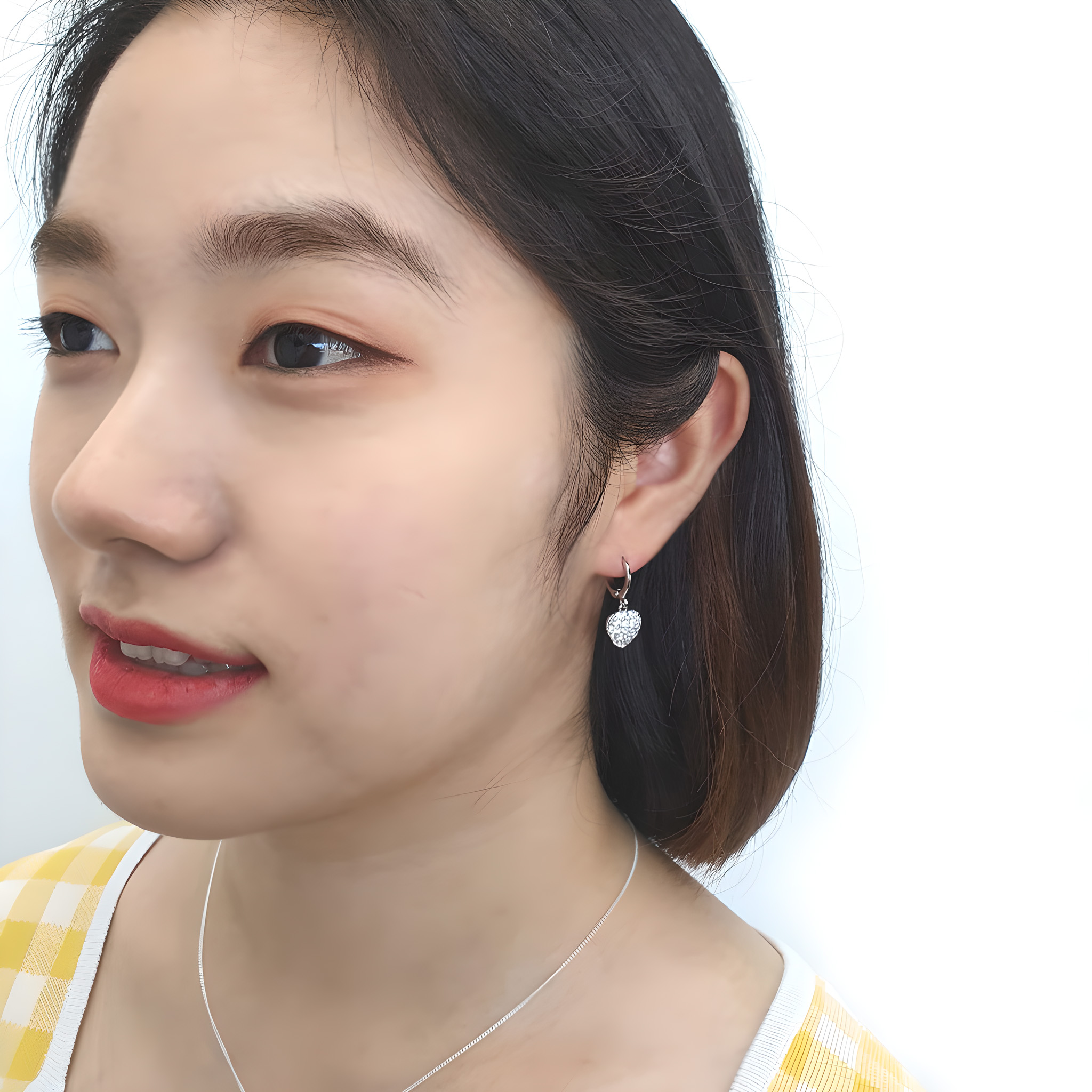 야랑쥬얼리 원터치 큐빅 하트 드롭 귀걸이 - 상세 이미지 3