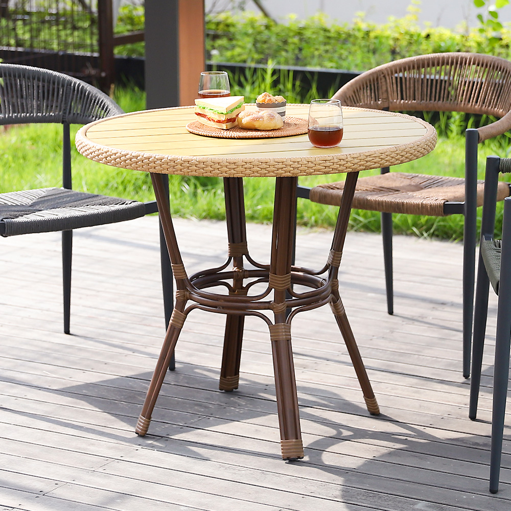 베네토 엔틱 야외용 정원 카페 테라스 라탄 원형 식탁 테이블 3colors