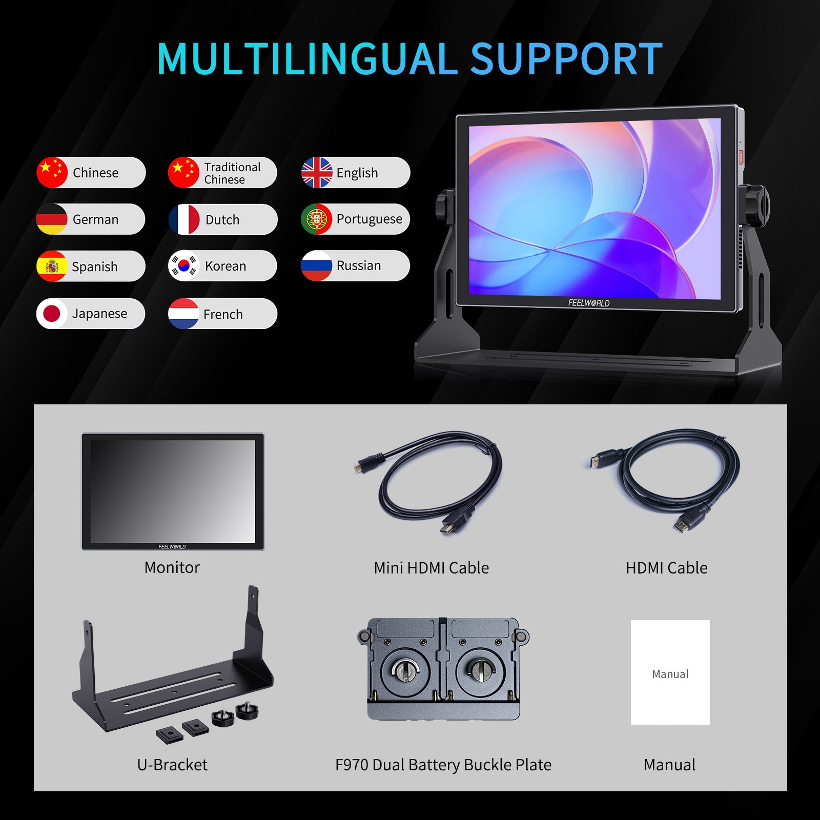 필월드 S10 10.1인치 카메라 필드 모니터 1600nit 12G SDI 터치스크린 이미지 8
