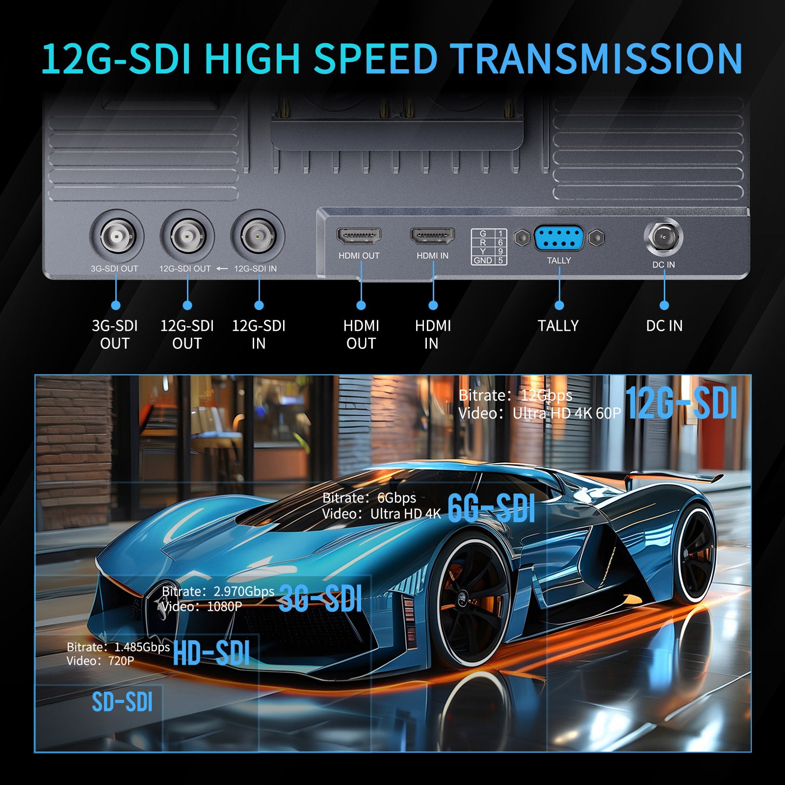 필월드 S10 10.1인치 카메라 필드 모니터 1600nit 12G SDI 터치스크린 - 상세 이미지 5