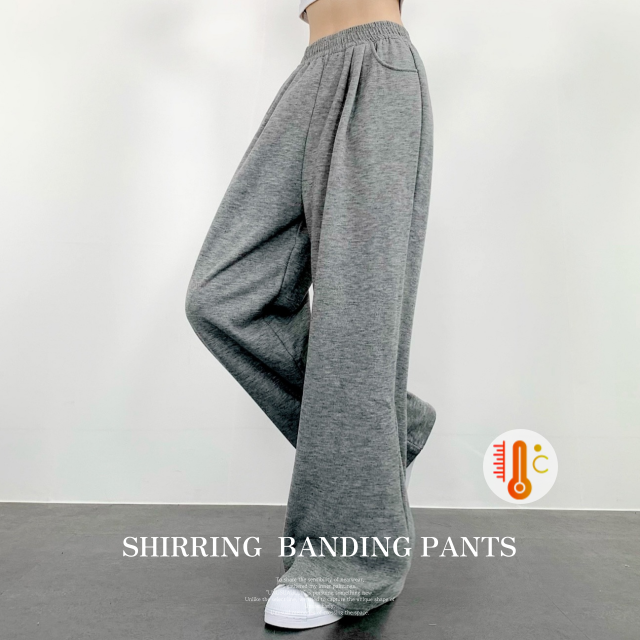 따뜻한 융기모 핀턱 셔링 하이웨스트 와이드 밴딩 팬츠 - 상품 이미지