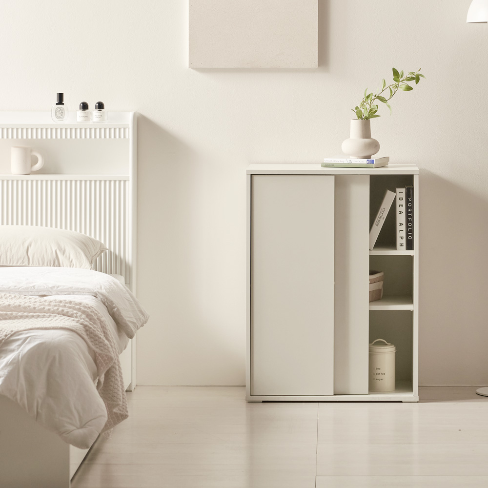 틈새 슬라이딩 선반 수납장 얇은 드레스룸 팬트리 베란다 슬라이드수납장 600x400x800mm, 3단, 화이트