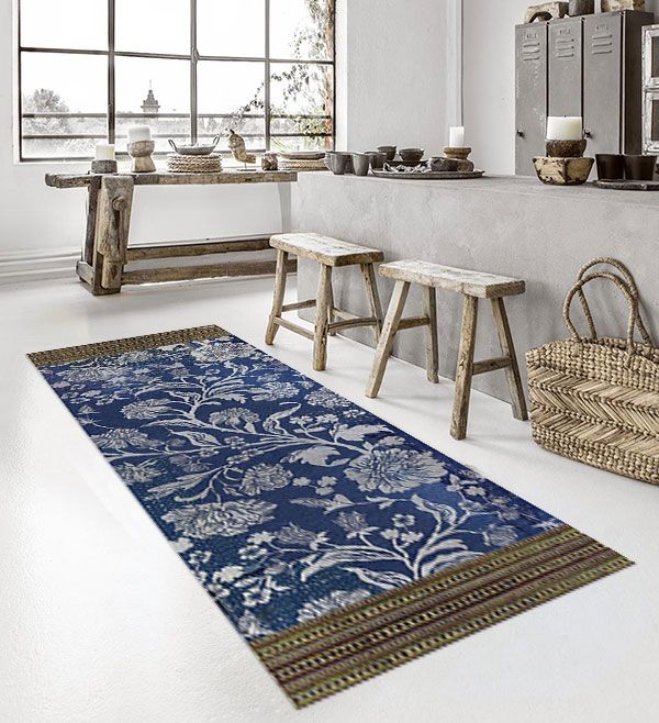 베이자플로우 PVC 러그 - 보헤미안 가든 인디고플라워 120 x 195 cm