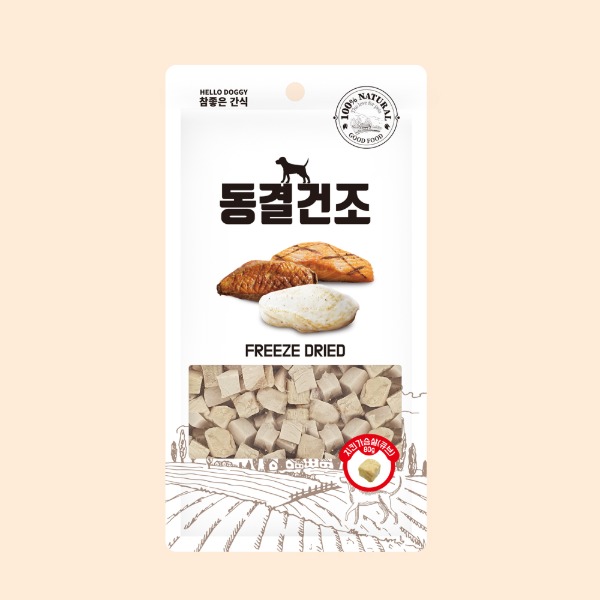 헬로도기 고양이열빙어 고양이트릿 동결건조간식 치킨가슴살큐브, 80g, 1개 - 메인 이미지
