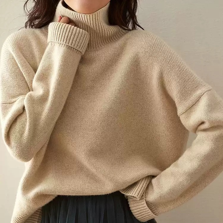 캐시미어혼용 목폴라 스웨터 터틀넥 루즈핏 캐주얼 중년여성 가을 겨울 레드 6컬러 - 상세 이미지 4