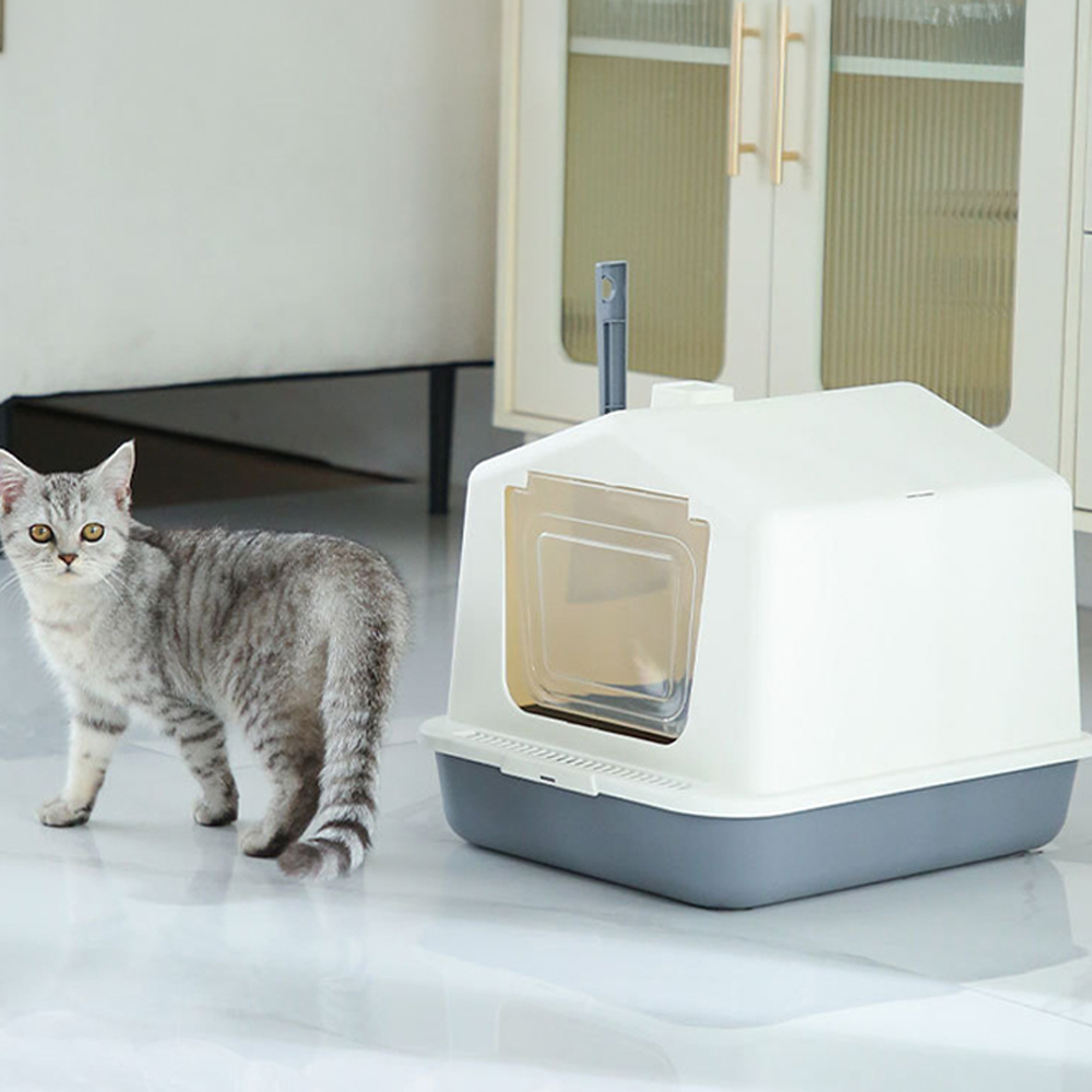 개과천선 스피어 캣토일렛 고양이 토일렛 캣 화장실 캣리터박스 사막화방지 후드형 모래삽포함 - 상품 이미지