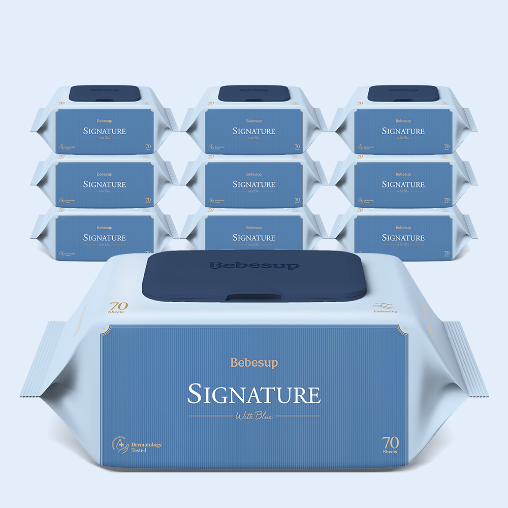베베숲 베스트셀러 시그니처 위드블루 캡형 아기물티슈 70매, 10개