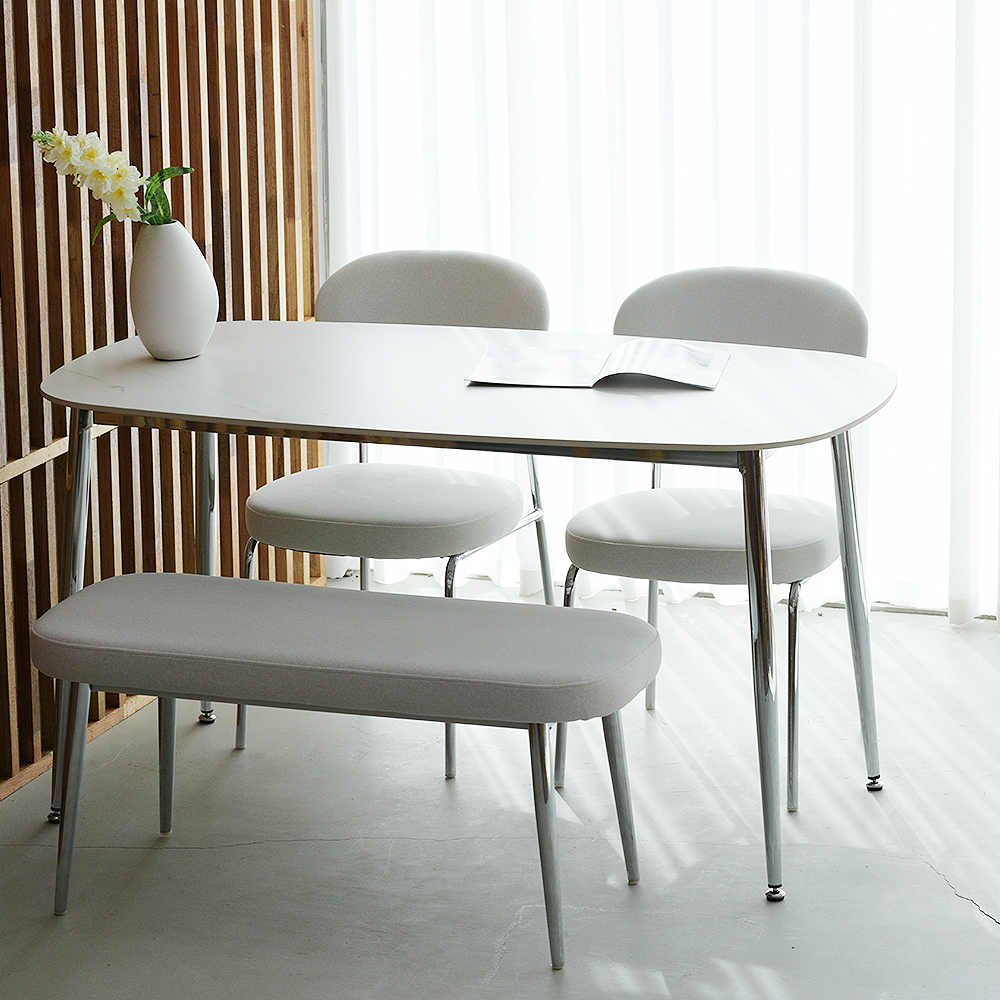 레오르 타원형 4인용식탁 세트 세라믹식탁 포세린 1200 의자2 벤치