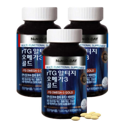 뉴트리디데이 rTG 알티지 오메가3 골드 1004mg 90캡슐 3통 눈 혈행 건강 GT