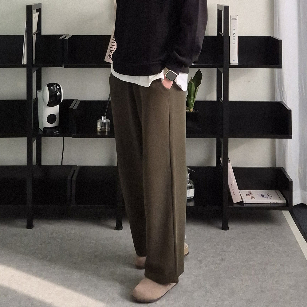 1+1 남자 기모바지 밴딩 와이드팬츠 남성겨울바지 - 상세 이미지 2