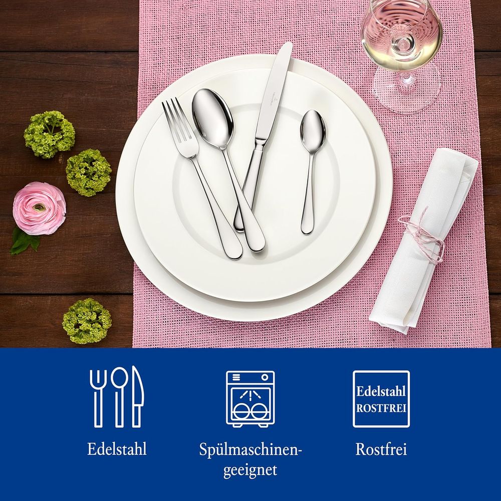 Villeroy  Boch 빌레로이 앤 보흐 6인용 오스카 테이블 수저 24개 식기세척기 사용 가능 녹 방지 세트 나이프 포크 스푼 스테인레스 스틸... 