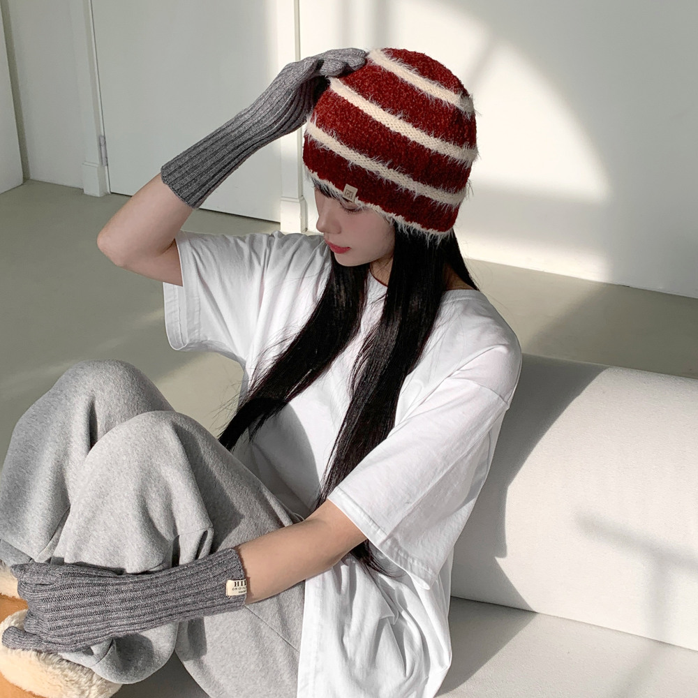 피닝 단가라 배색 깃털 솔잎 퍼 겨울 비니 모자 상세 이미지 15