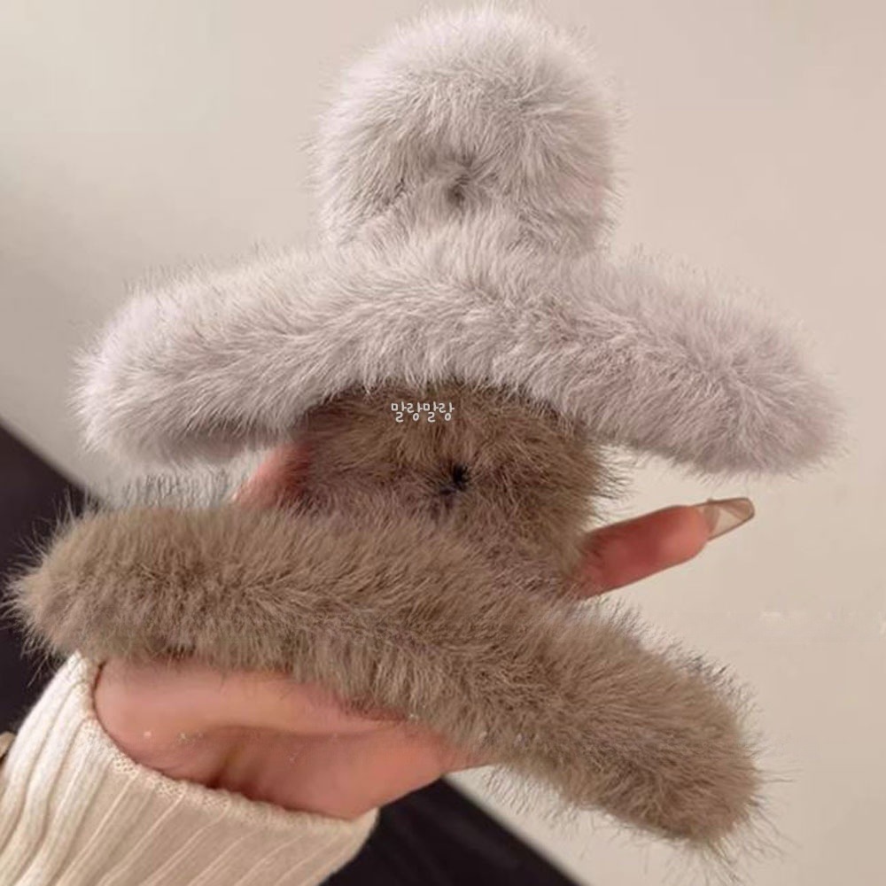 심플한 밍크 털헤어삔 올림머리 대형집게핀