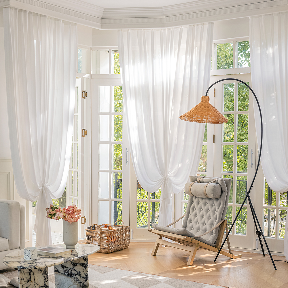 사라하우스 비침없는 도톰차르르 높이조절 화이트 나비주름 쉬폰커튼 90x160cm
