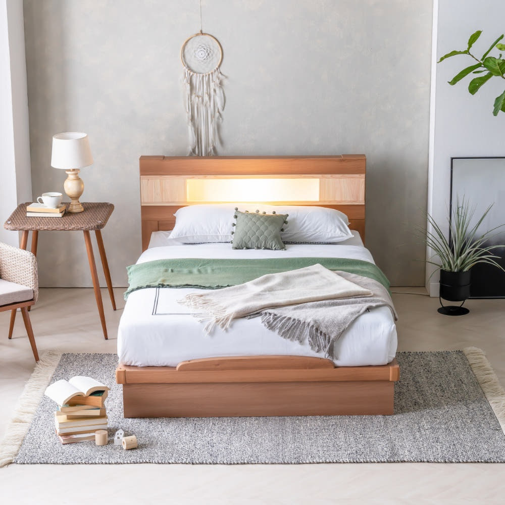 동서가구 LED 조명 편백나무 평상형 침대프레임 SS