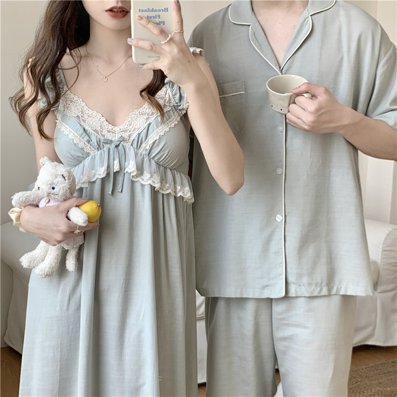 (커플잠옷) (코난원피스잠옷) 신혼여행 허니문 파자마 나시 캡내장 노브라 레이스 공주 면 상세 이미지 21