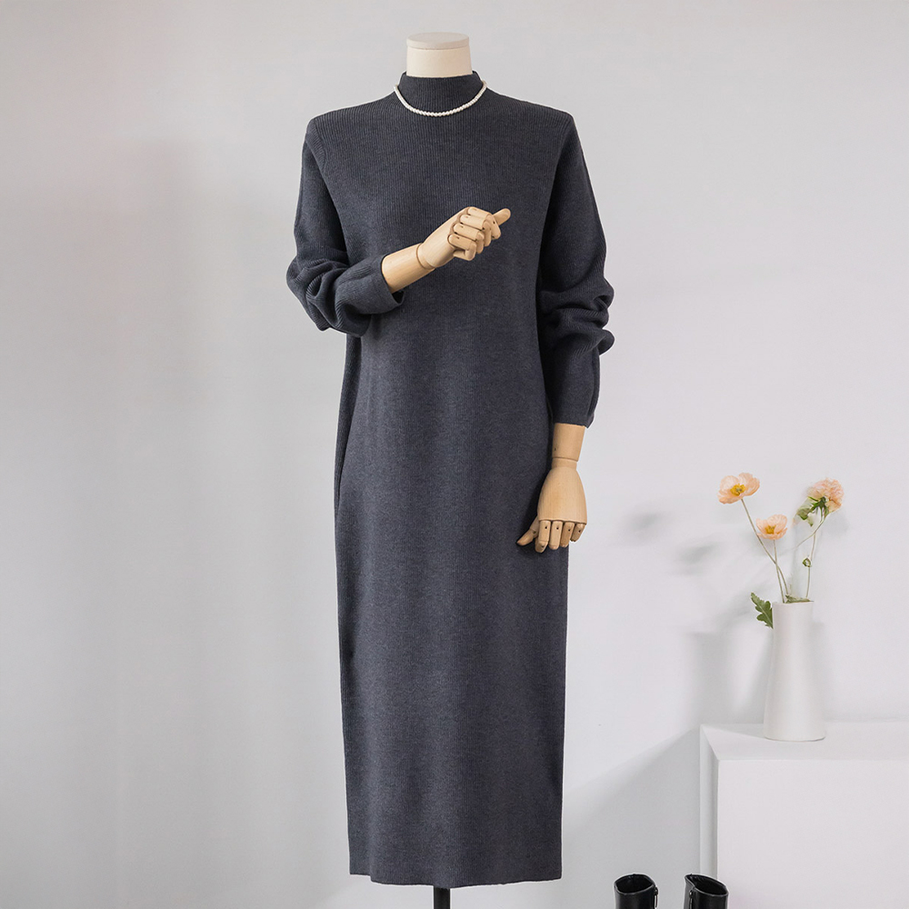 위리버 탄탄 쫀쫀한 하찌 하프넥 체형커버 롱 니트원피스