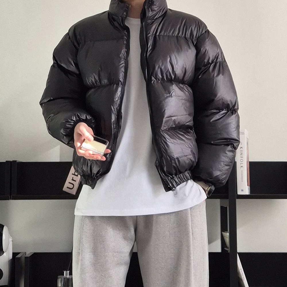 남자유광패딩 오버핏 투웨이 집업 점퍼 웰론 남자 숏패딩