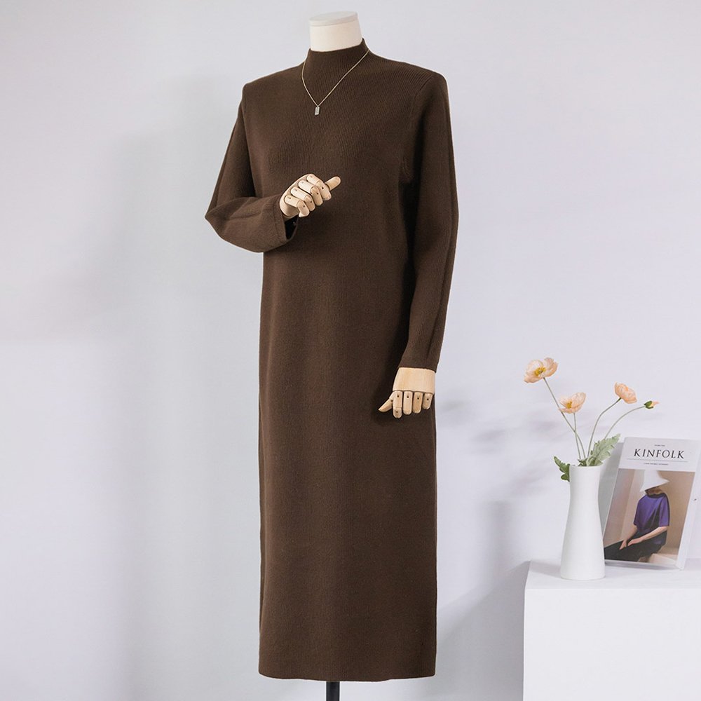 위리버 탄탄 쫀쫀한 하찌 하프넥 체형커버 롱 니트원피스