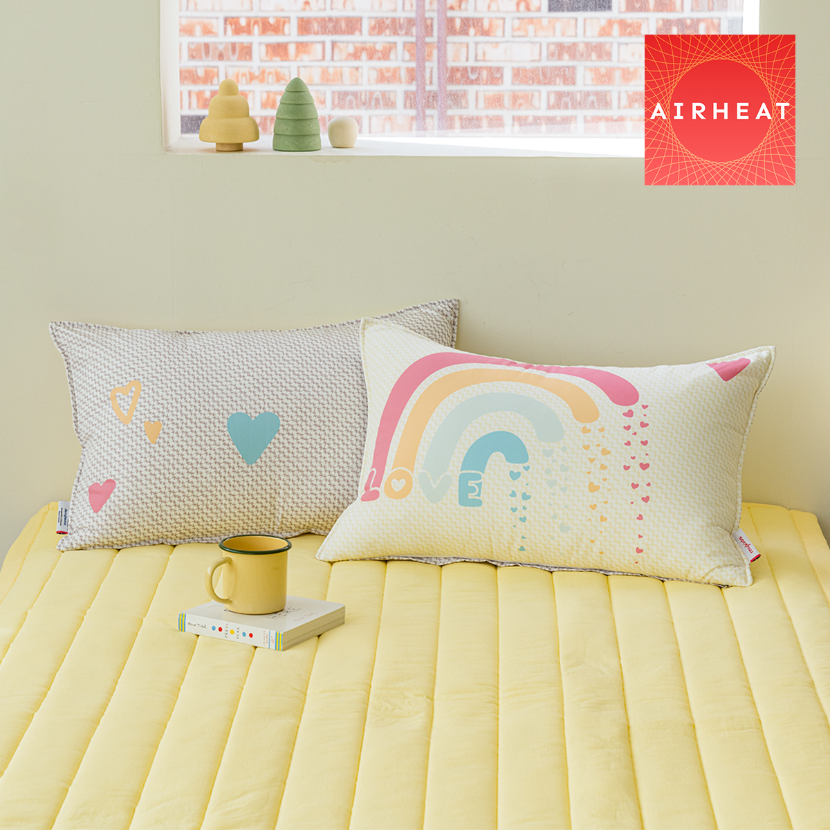 알러지케어 캐릭터 누빔 키즈베개커버 Winter 레인보우하트, 40x60cm