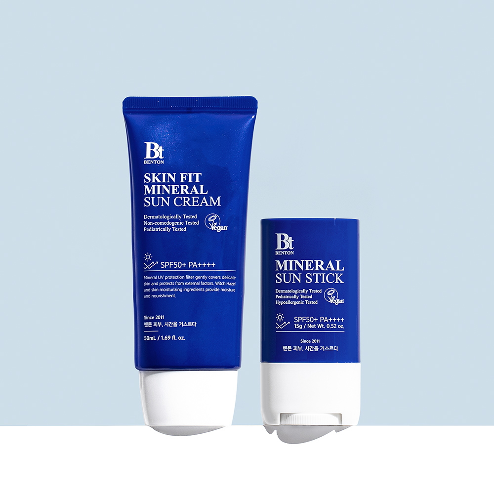 [벤튼] 선케어 2종세트 (스킨핏 미네랄 선크림 50mL  + 무기자차 선스틱 SPF50+/PA++++ 15g)