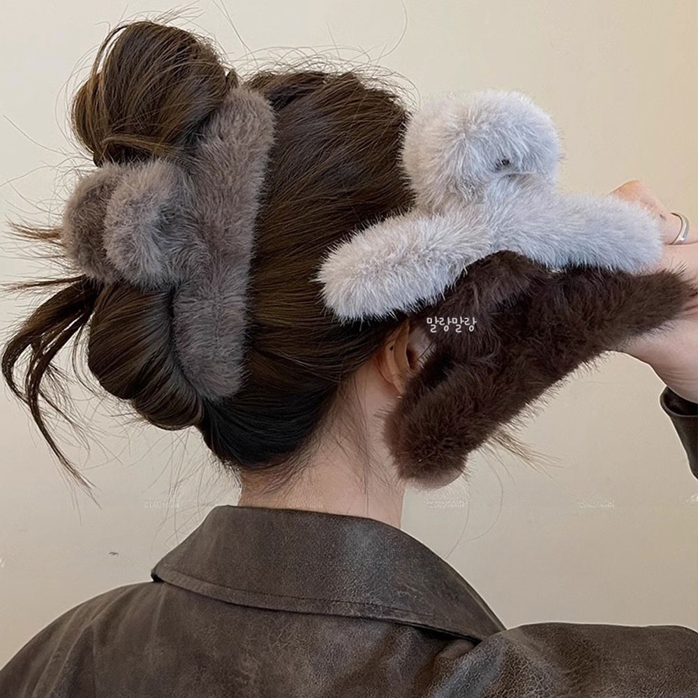 심플한 밍크 털헤어삔 올림머리 대형집게핀