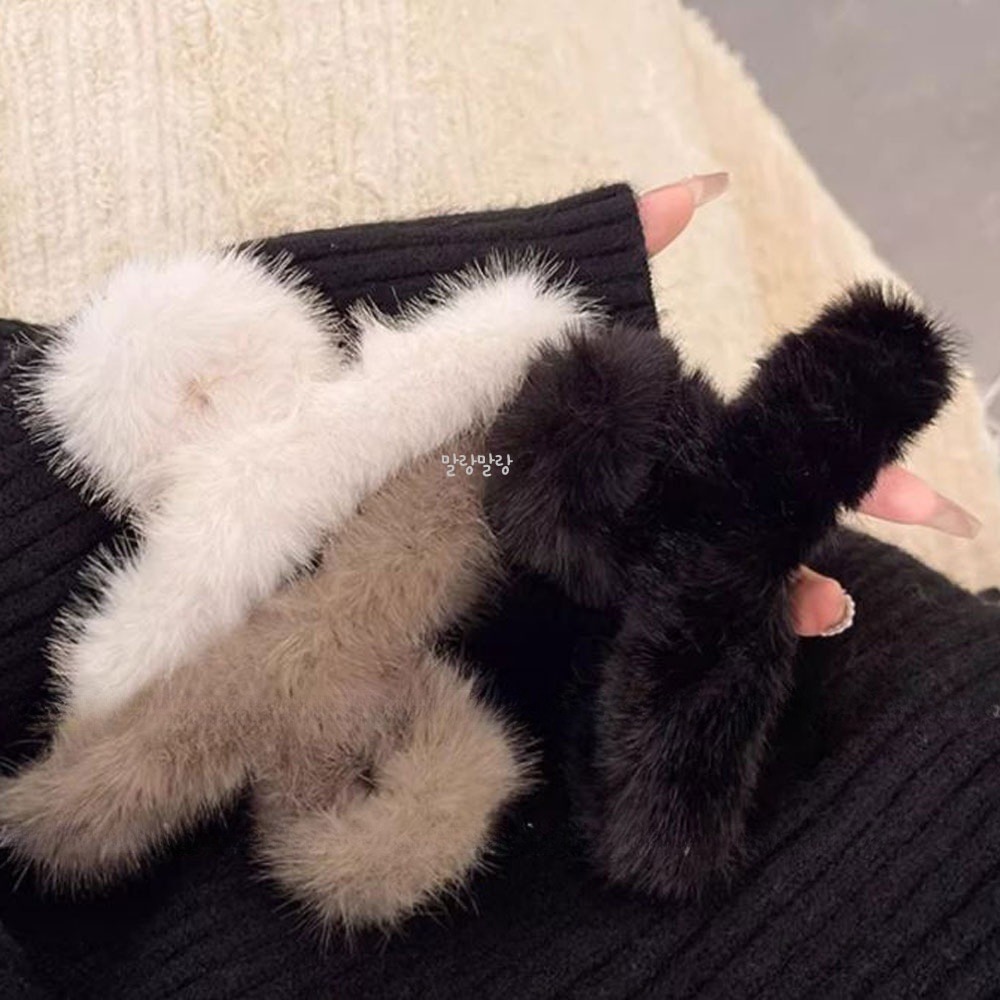심플한 밍크 털헤어삔 올림머리 대형집게핀
