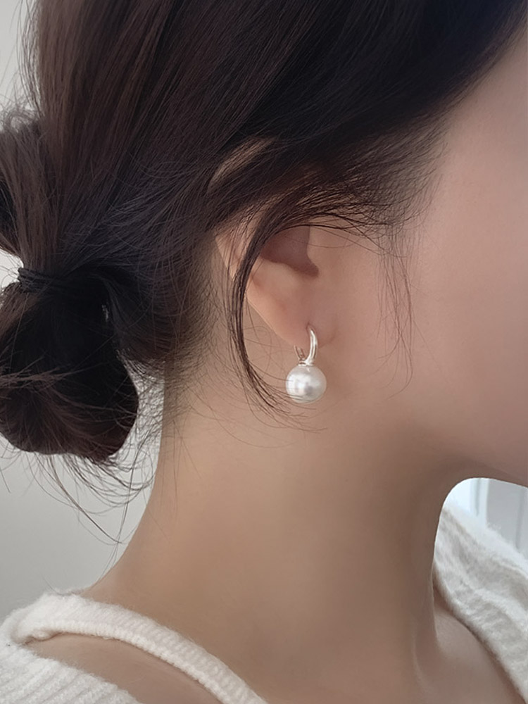 셀프러브 클래식 원터치 진주링(12mm) - 925실버 핵진주 웨딩 혼주 돌잔치 링귀걸이