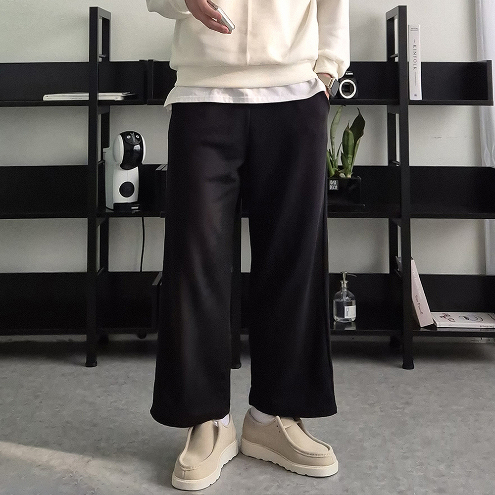 1+1 남자 기모바지 밴딩 와이드팬츠 남성겨울바지 - 상세 이미지 4