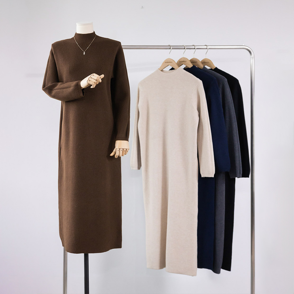 위리버 탄탄 쫀쫀한 하찌 하프넥 체형커버 롱 니트원피스