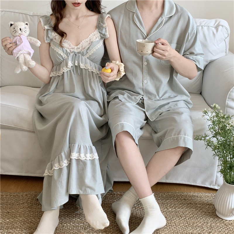 (커플잠옷) (코난원피스잠옷) 신혼여행 허니문 파자마 나시 캡내장 노브라 레이스 공주 면 상세 이미지 13