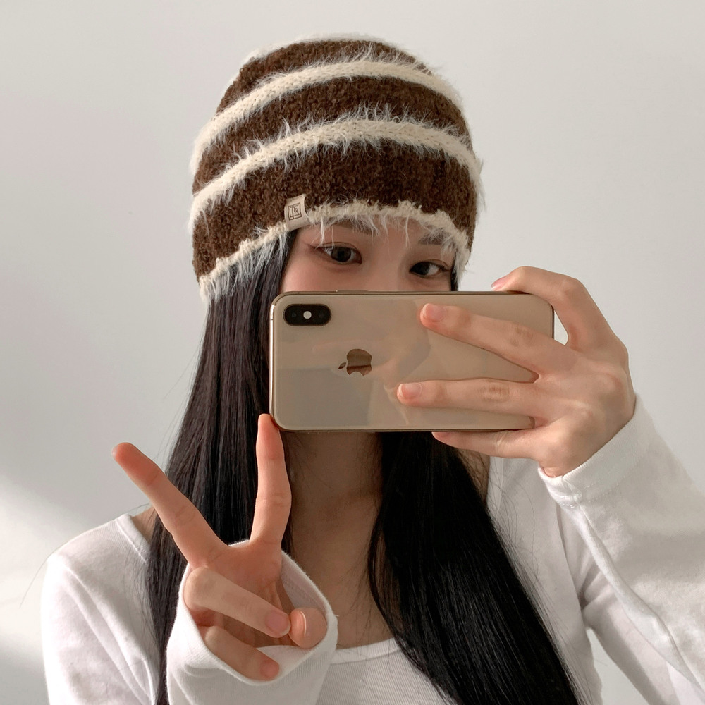 피닝 단가라 배색 깃털 솔잎 퍼 겨울 비니 모자 상세 이미지 18