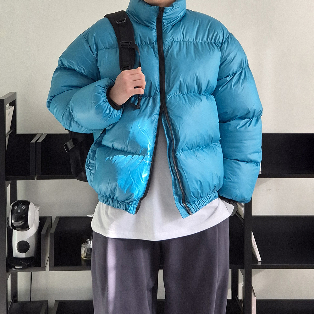 남자유광패딩 오버핏 투웨이 집업 점퍼 웰론 남자 숏패딩 - 상세 이미지 4